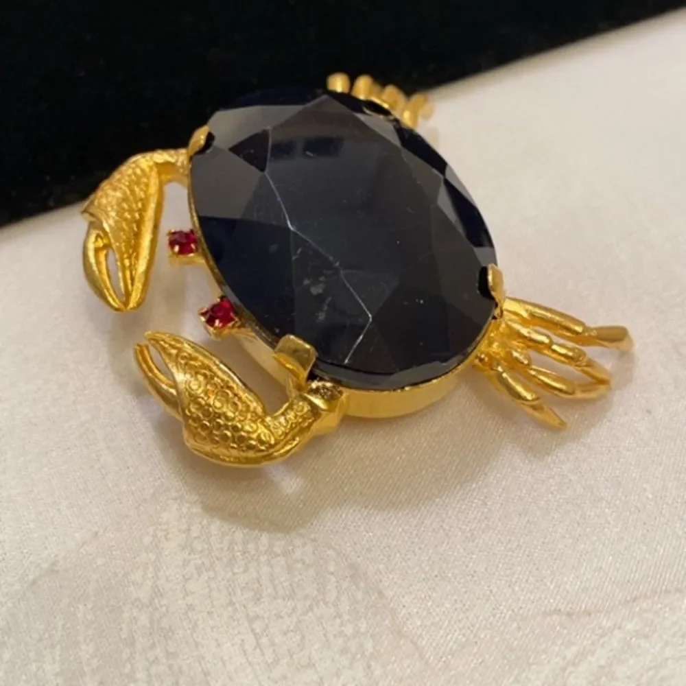 Vintage Gold And Black Figural Crab Brooch